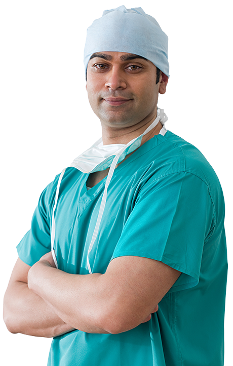 Medical professional in green scrubs